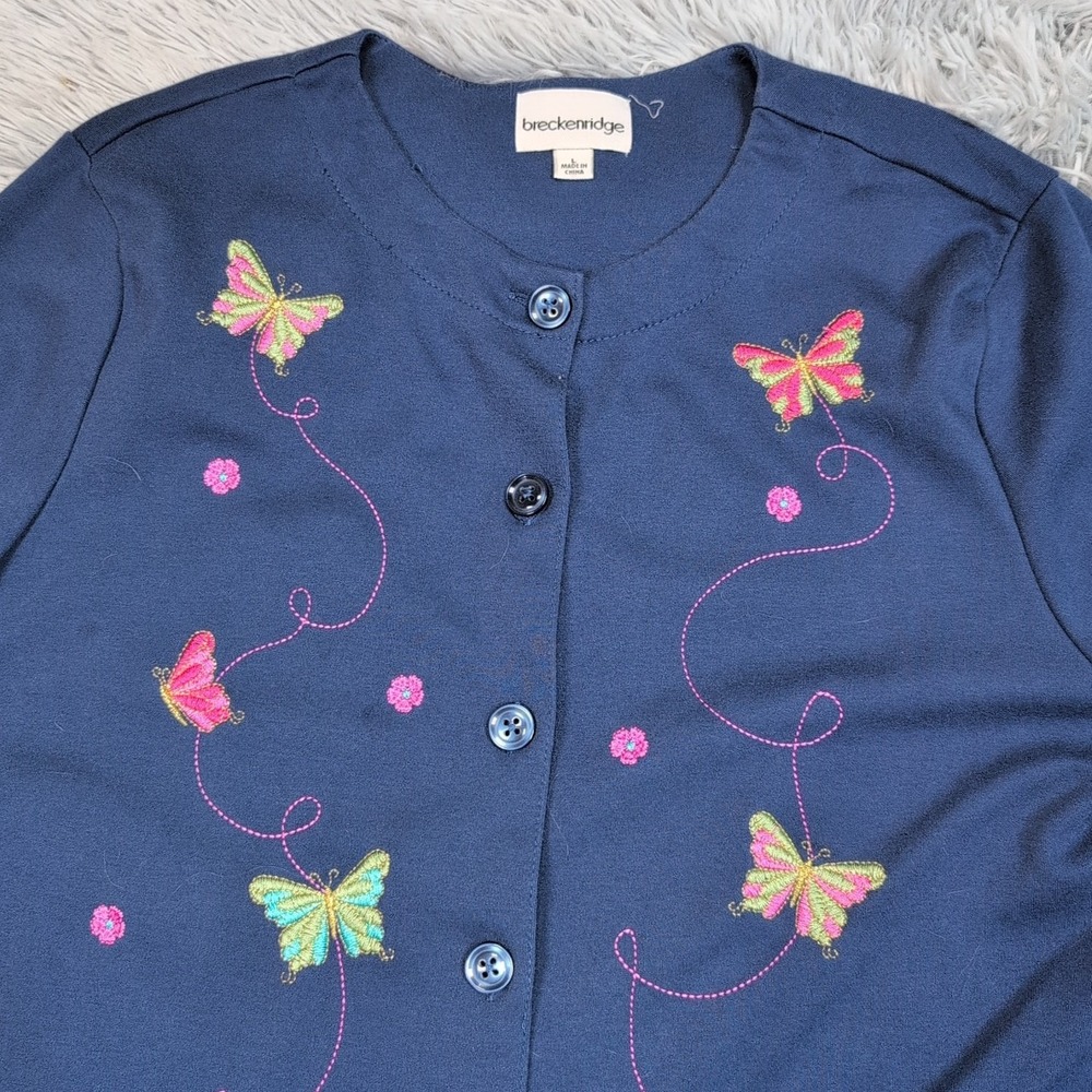 Breckenridge Sweater Womens L Blue Cardigan Button Up Embroidery Butterfly - Picture 9 of 11